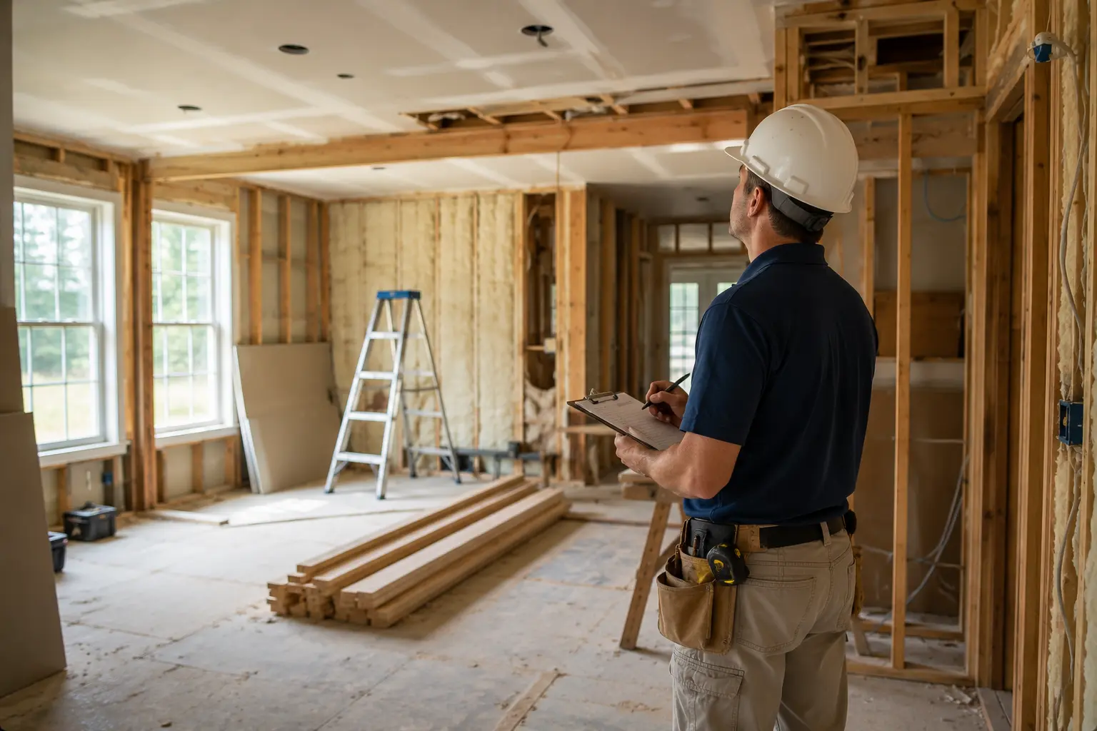 Home renovation project being reviewed for visible deficiencies